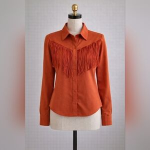 Fringed Button-Up Shirt in Rust